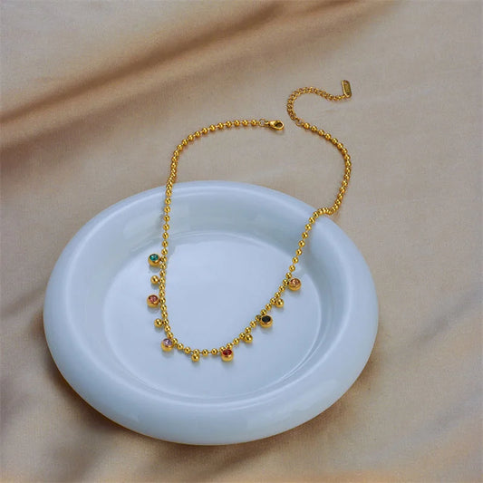 Luckacco 316L Stainless Steel Multicolor Crystal Zircon Necklace For Women Fashion Lady Ball Chain Wedding Party Jewelry Gifts