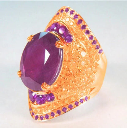 Luckacco 2025 New Red Corundum Ring for Women, European and American Style, Large Zircon, Light Luxury Fashion Party Jewelry Accessories