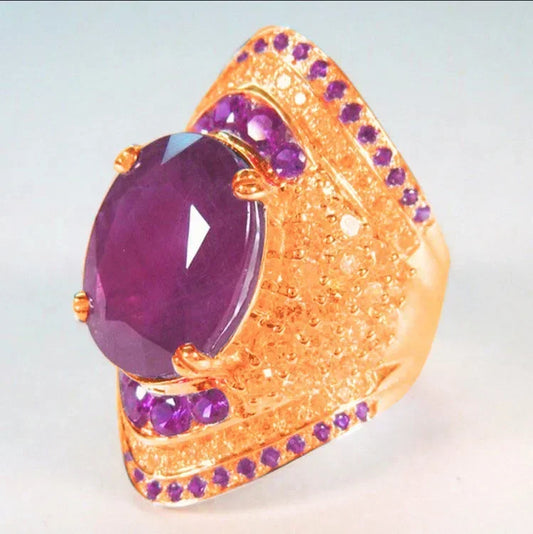 Luckacco 2025 New Red Corundum Ring for Women, European and American Style, Large Zircon, Light Luxury Fashion Party Jewelry Accessories