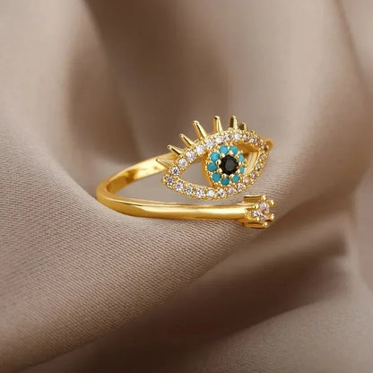 Luckacco Silver Plated Evil Eye Rings for Women Stainless Steel Turkish Zircon Demon Eye Couple Ring Vintage Emo Jewelry Anillos Mujer