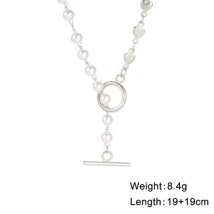 Luckacco Unift Paperclip OT Buckle Pearl Necklace Choker Half Pearl Half Chain Gold Plated Necklace Fashion Boho Wedding Jewelry Women