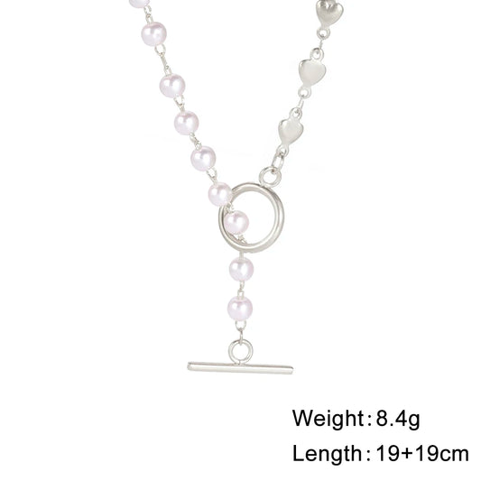 Luckacco Unift Paperclip OT Buckle Pearl Necklace Choker Half Pearl Half Chain Gold Plated Necklace Fashion Boho Wedding Jewelry Women