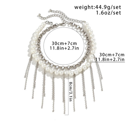 Luckacco Vintage Tassel Pendant Clavicle Necklace Women 2023 Multi layered Simple and Sweet Imitation Pearl Beaded Girl Fashion Jewelry
