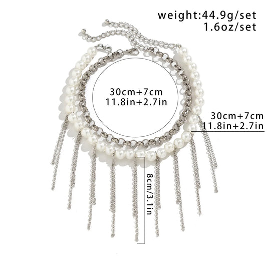 Luckacco Vintage Tassel Pendant Clavicle Necklace Women 2023 Multi layered Simple and Sweet Imitation Pearl Beaded Girl Fashion Jewelry