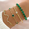Luckacco 4PCS/Set Fashionable Snake Imitation Gemstone Bangle Rhinestone Full Metal Bracelet Set for Women's Jewelry Birthday Party Gifts