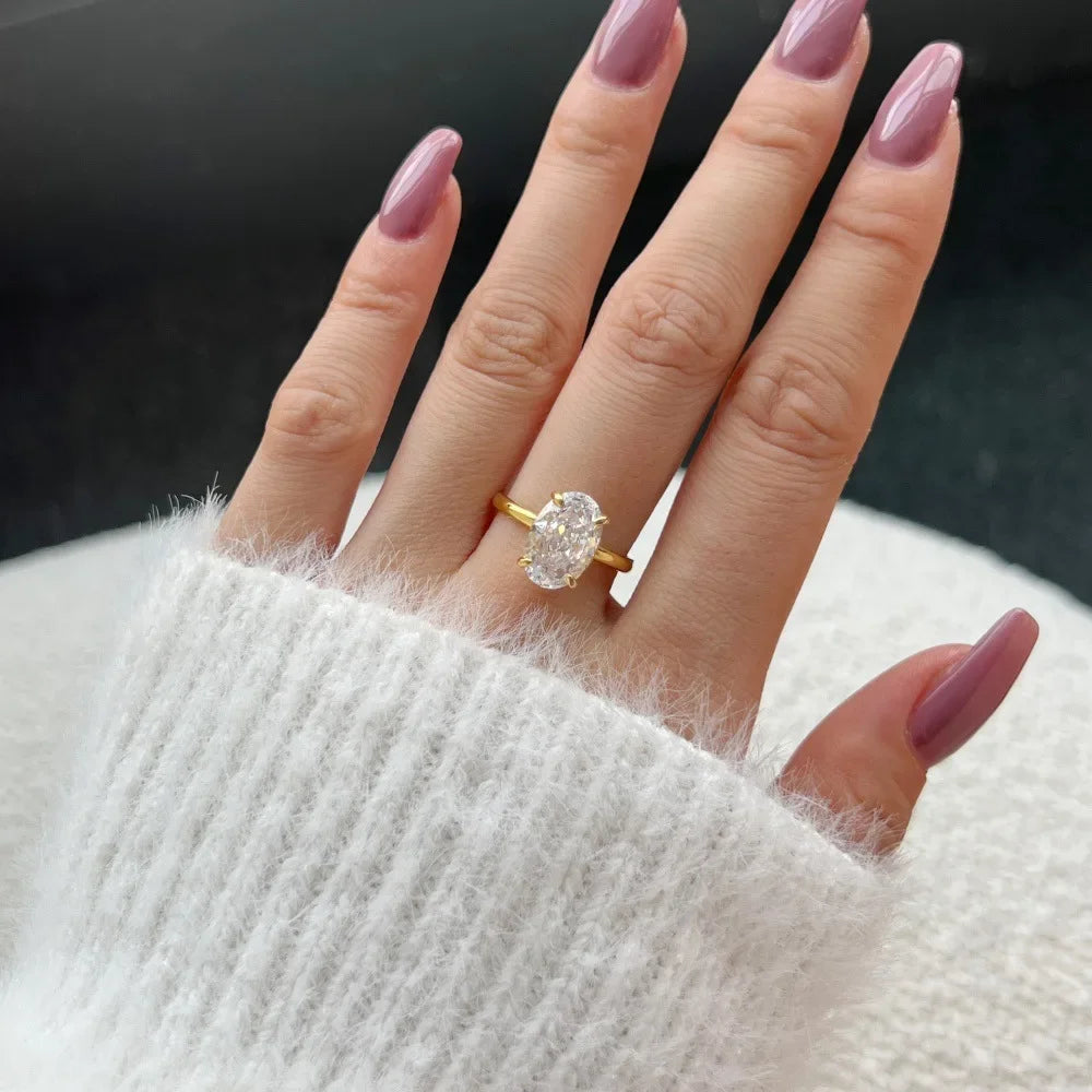 luckacco luxury oval cut cubic zirconia rings for women simple classic design wedding engagement promise accessories eternity jewelry