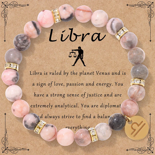 Luckacco MHS.SUN 12 Star Zodiac Sign Pink Zebra Stone Beaded Bracelets Constellation Fashion Birthday Party Jewelry For Women Men