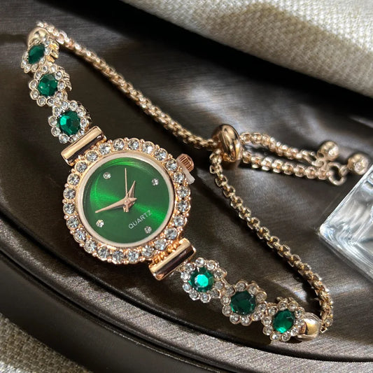 Luckacco Women's Watch Fashion Color Imitation Gemstone Fashion Style Quartz Watch Pullable Bracelet Women's Watch Girl's Gift