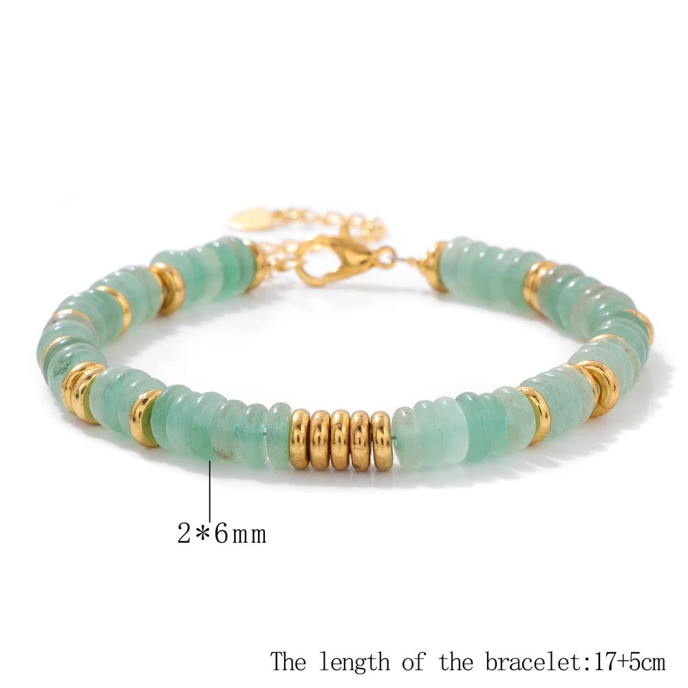 luckacco 2024 new lapis lazuli stone bracelet rondelle flat spacer bead bangle wristband party christmas jewelry gift for women friend