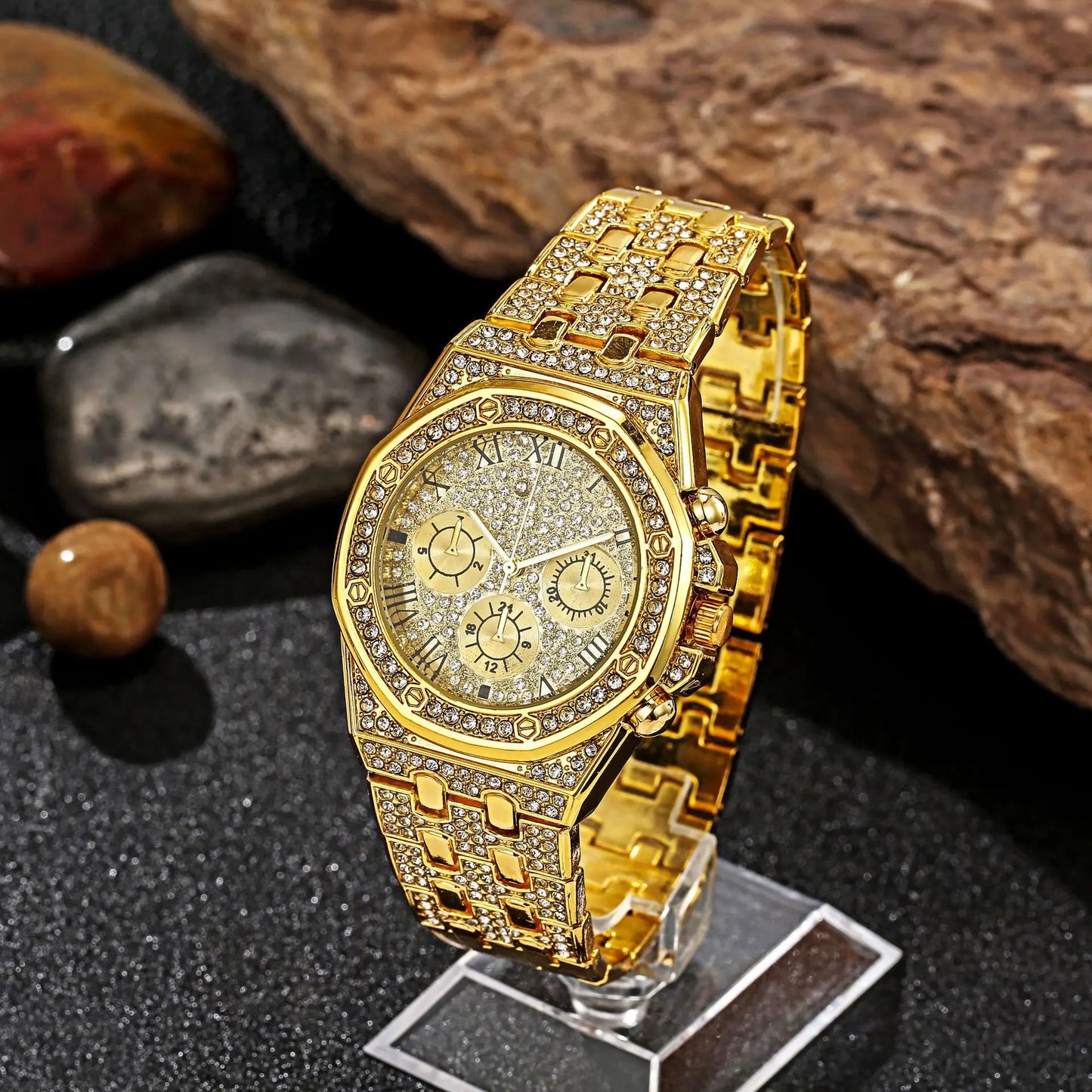 luckacco men's fashion business quartz watch full casual alloy steel band wristwatch