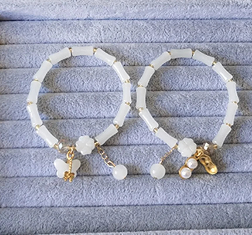 luckacco diy oriental ethnic style blessing bracelet step by step, white as jade bracelet, high end business gift versatile