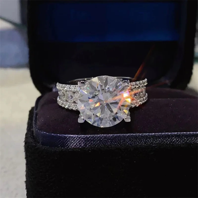 luckacco claw set real 5ct d color moissanite diamond ring 925 sterling silver party wedding band rings for women engagement jewelry