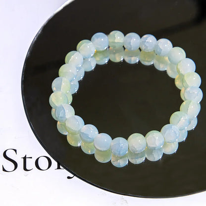 Luckacco Fashion Exquisite Ice Crack Gradient Forest Flower Pattern Beaded Glass Bracelet for Women High Beauty Elastic Bracelet Jewelry