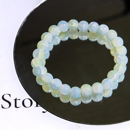 Luckacco Fashion Exquisite Ice Crack Gradient Forest Flower Pattern Beaded Glass Bracelet for Women High Beauty Elastic Bracelet Jewelry