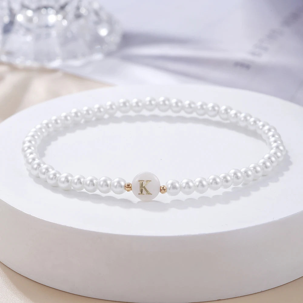 luckacco new fashion 26 letter bracelet women temperament handmade simulated pearl bead bracelet for women jewelry gift
