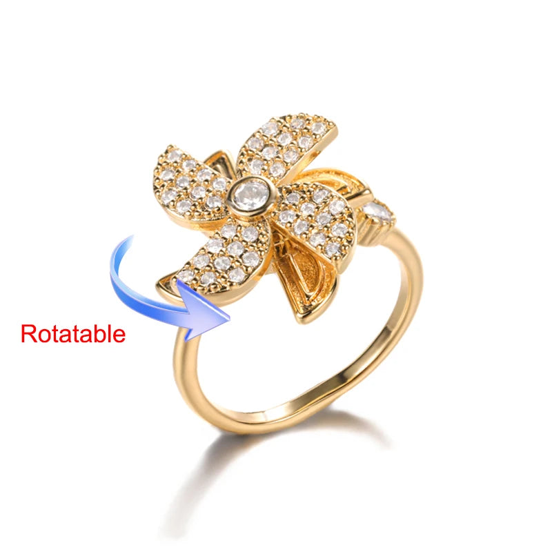 luckacco four clover rotating anxiety rings for women gold color adjustable stainless steel wedding ring aesthetic jewelry gift anillos