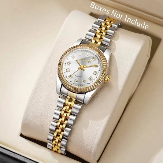 Luckacco Luxury Rhinestone Women Watches Stainless Steel Band Quartz Wristwatch Clock Gift Reloj Mujer（Without Box）