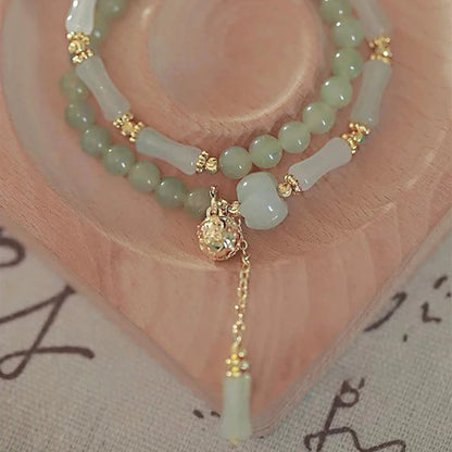 Luckacco Hetian Jade Bamboo Knot Bracelet - Neo-Chinese Vintage Style Premium Gold Silk Jade Pumpkin Bead Handchain