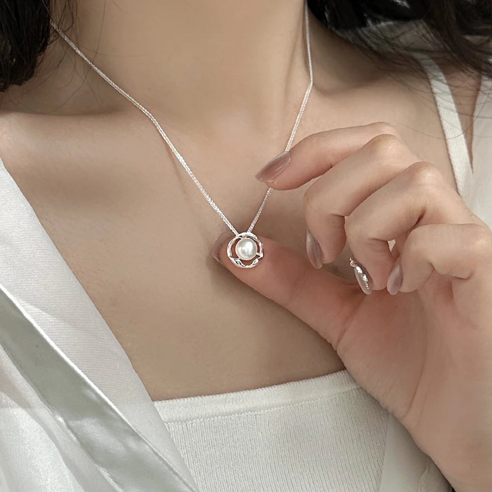 luckacco new trendy fashion 925 silver pearl simple elegant thin chain pendant necklace for women girl jewelry dropship