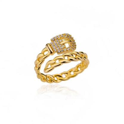 Luckacco Zircon Belt Rings For Women Stainless Steel Adjustable Finger Ring Femme Geometric 2023 Wedding Aesthetic Jewerly Gift anillos