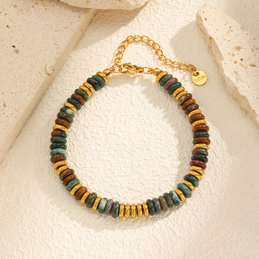Luckacco Colorful Natural Stone Bead Bracelet for Women,Stainless Steel Chain Bracelets,Lucky Jewelry Gifts