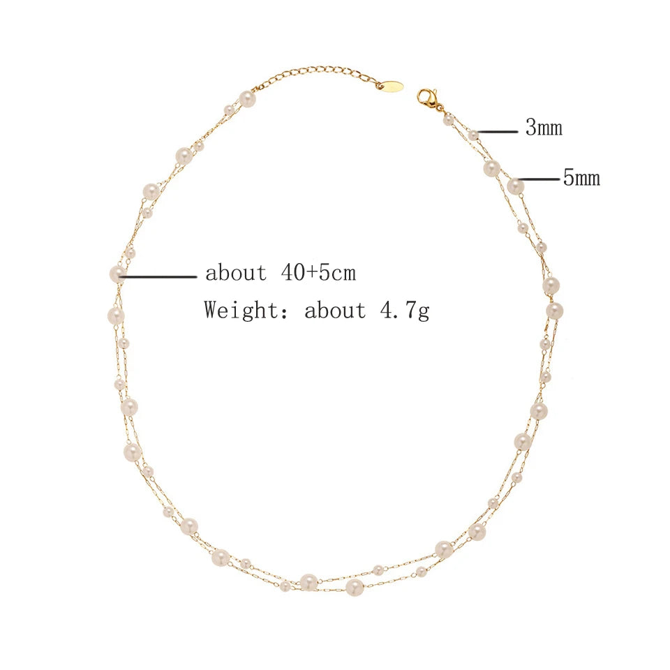 luckacco picks stainless steel temperament pearl chain choker necklace for women waterproof collar jewelry bijoux gift