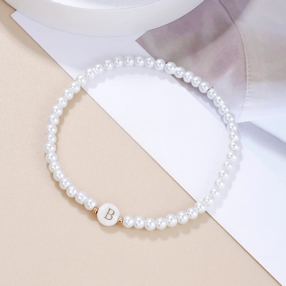 luckacco new fashion 26 letter bracelet women temperament handmade simulated pearl bead bracelet for women jewelry gift