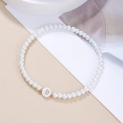 Luckacco New Fashion 26 Letter Bracelet Women Temperament Handmade Simulated Pearl Bead Bracelet For Women Jewelry Gift