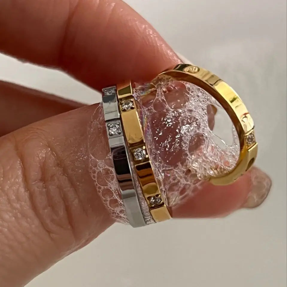 luckacco waterproof stone inlaid finger joint ring for women exquisite engraving geometric pattern female statement party wedding rings