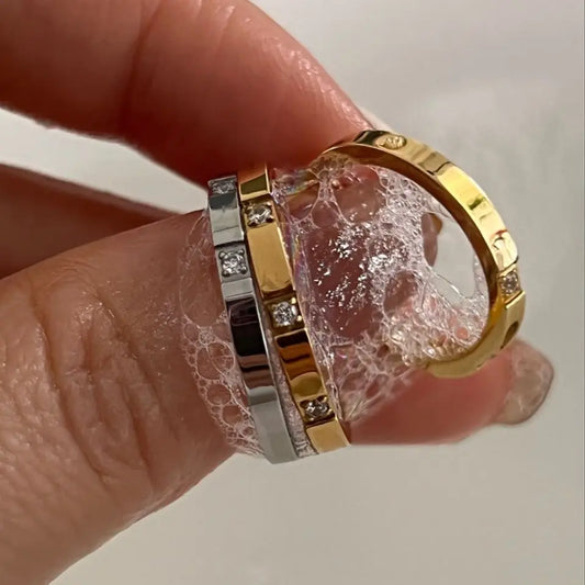 Luckacco Waterproof Stone Inlaid Finger Joint Ring for Women Exquisite Engraving Geometric Pattern Female Statement Party Wedding Rings