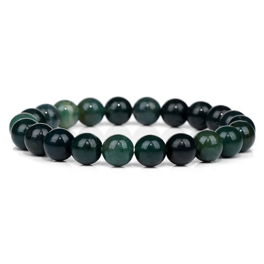 Luckacco Handmade Natural Stone African Stone Beads Bracelet Men Yoga Mala Jewelry Green Moss Agates Beaded Bracelet for Women Men