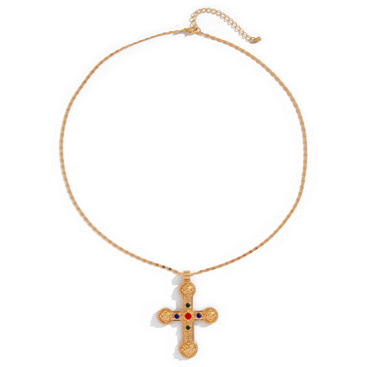 Luckacco Ingemark Vintage Creative Big Imitation Pearl Jesus Cross Pendant Choker Necklace for Men Luxury Adjustable Chain Grunge Jewelry