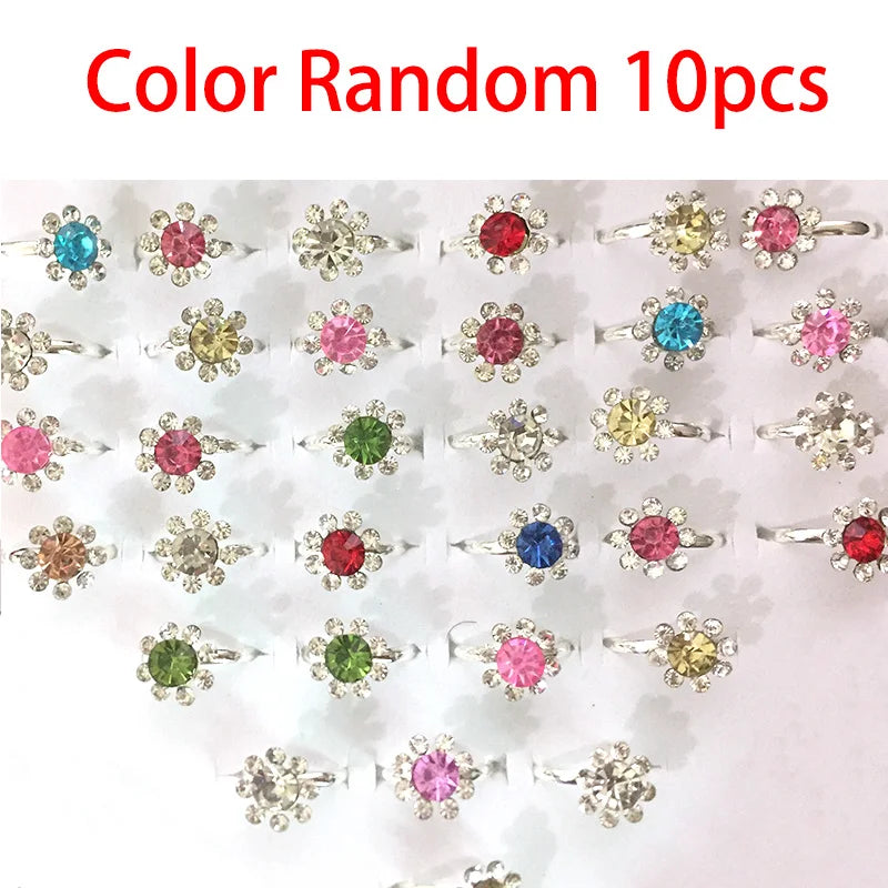luckacco 10pcs cute cartoon kids rings kawaii korean children girls flower alloy finger ring child jewelry gift adjustable rings