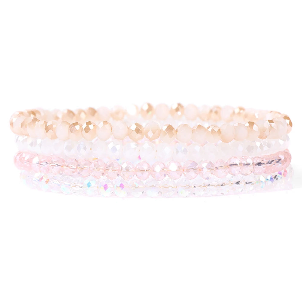 luckacco 4pcs/set shinning crystal beads elastic bracelet bohemian faceted colorful crystal glass beaded bracelet bangles set for women