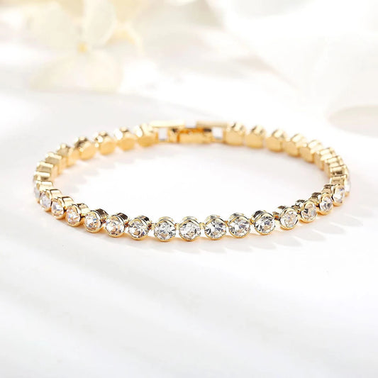 Luckacco Luxury Crystal Tennis Bracelets For Women Wedding Gift Gold Silver Color Metal Roman Chain Bracelets Cubic Zirconia Jewelry