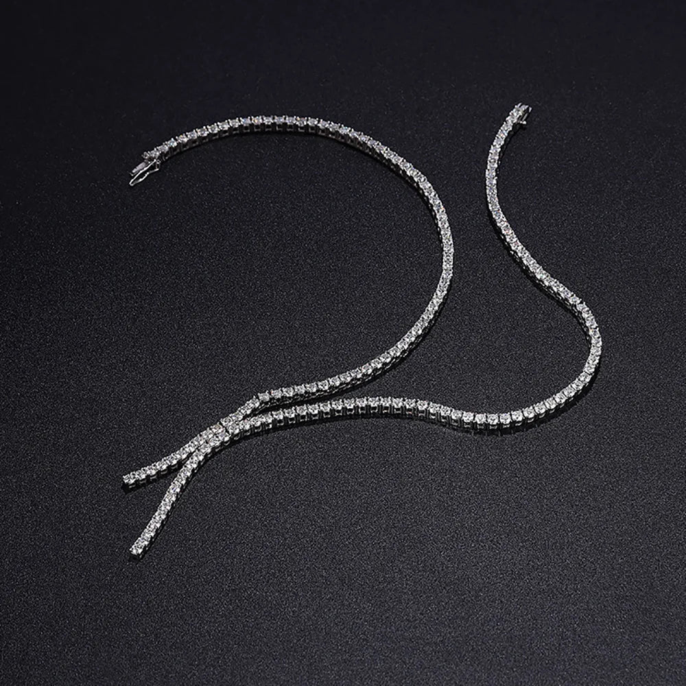 luckacco serenity 3mm d color moissanite tennis necklace for women man 100% s925 sterling silver plated 18k necklace clavicle neck chain