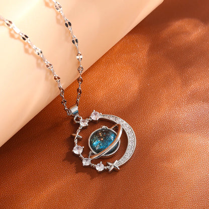 Luckacco Light Luxury Titanium Steel Star Series Necklace for Women Gold Color Planet Moon Astronaut Pendant Necklaces Jewelry Gifts