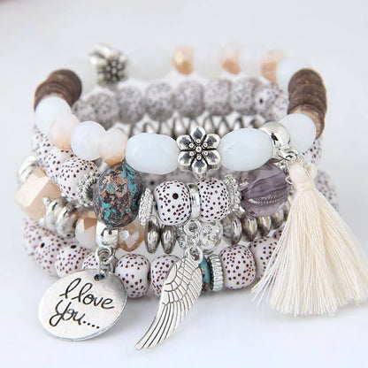 Luckacco Bohemian Charm Beads Wrap Bracelets & Bangles for Women Boho Flower Leaf Tassel Bracelet Multilayer Bracelet Femme 2024 New