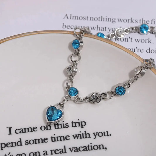 Luckacco Women Silver Color Lucky Bracelet Female Blue Crystal Heart Charm Pulseras Bracelet Bridal Wedding Engagement Fine Jewelry Gift