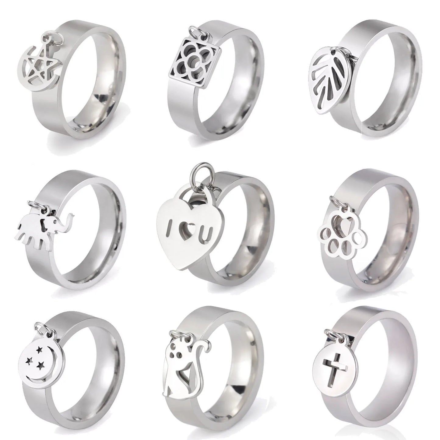 luckacco unift women stainless steel charms rings flower leaf spider paw pendant finger ring fashion minimalist couple jewelry