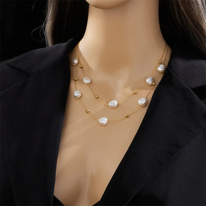 Luckacco 316L Stainless Steel 2in1 Large Pearl Pendant Necklace For Women New Trend Girls Neck Jewelry Chain Party Wedding Gift