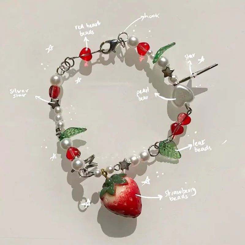 luckacco 1 pc exquisite strawberry cute fashion color alloy beaded bracelet set women party favors