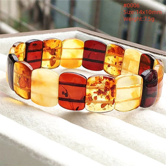 Luckacco Natural Piebald Amber Bracelet Rectangle Beads Blood Red Yellow Flower Amber Women Men Healing Stretch Jewelry AAAAA