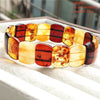 Luckacco Natural Piebald Amber Bracelet Rectangle Beads Blood Red Yellow Flower Amber Women Men Healing Stretch Jewelry AAAAA