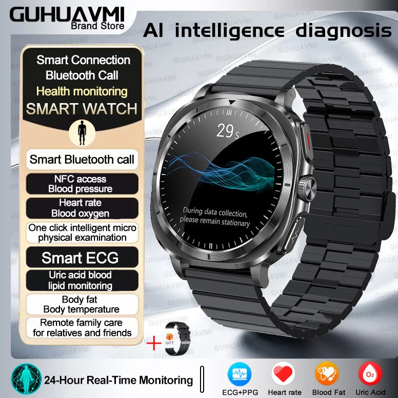 luckacco 2025 new high-end health care watch 7 ultra smart watch men ecg+ppg uric acid blood lipids body analysis bt call nfc smartwatchs