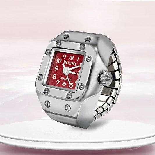 Luckacco Vintage Punk Finger Watch Mini Elastic Strap Alloy Watches Couple Rings Jewelry Clock Retro Roman Quartz Watch Rings Women Men
