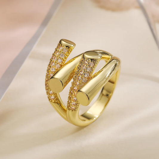 Luckacco 31styles Luxury AAA Cubic Zirconia Inlay Copper Wedding Jewelry Gold Color Statement Geometric Rings For Elegant Women