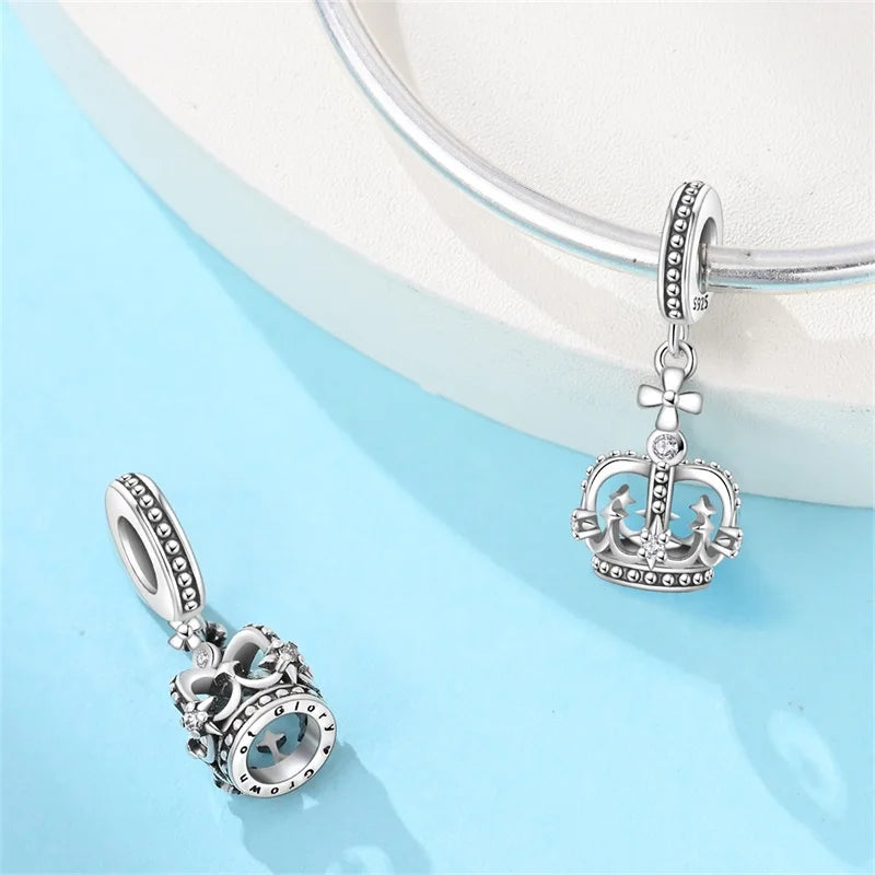 luckacco crown charms skull bead original 925 sterling silver inlaid zirconium pendants fit bracelet necklace jewelry lover gift