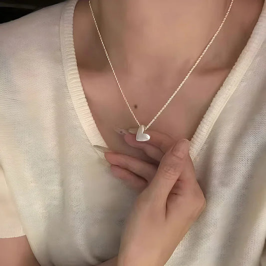 Luckacco New 925 Sterling Silver New Ladies Drawing Love Fine Jewelry High Quality Heart-Shaped  Pendant Necklaces For Women Wedding Gift