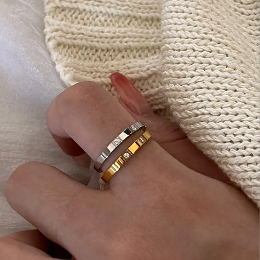 Luckacco Waterproof Stone Inlaid Finger Joint Ring for Women Exquisite Engraving Geometric Pattern Female Statement Party Wedding Rings